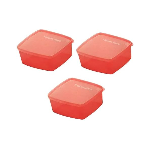 Tupperware Kit com 3 Potes Freezer Jeitosinho 400 ml Cor Coral